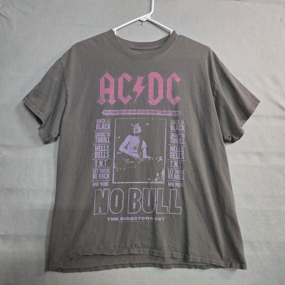 AC/DC No Bull Live in Madrid Graphic T-Shirt Gray Purple The Vinyl Icons Medium
